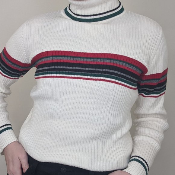 Vintage Red and Green Striped Turtleneck Sweater - Picture 1 of 3
